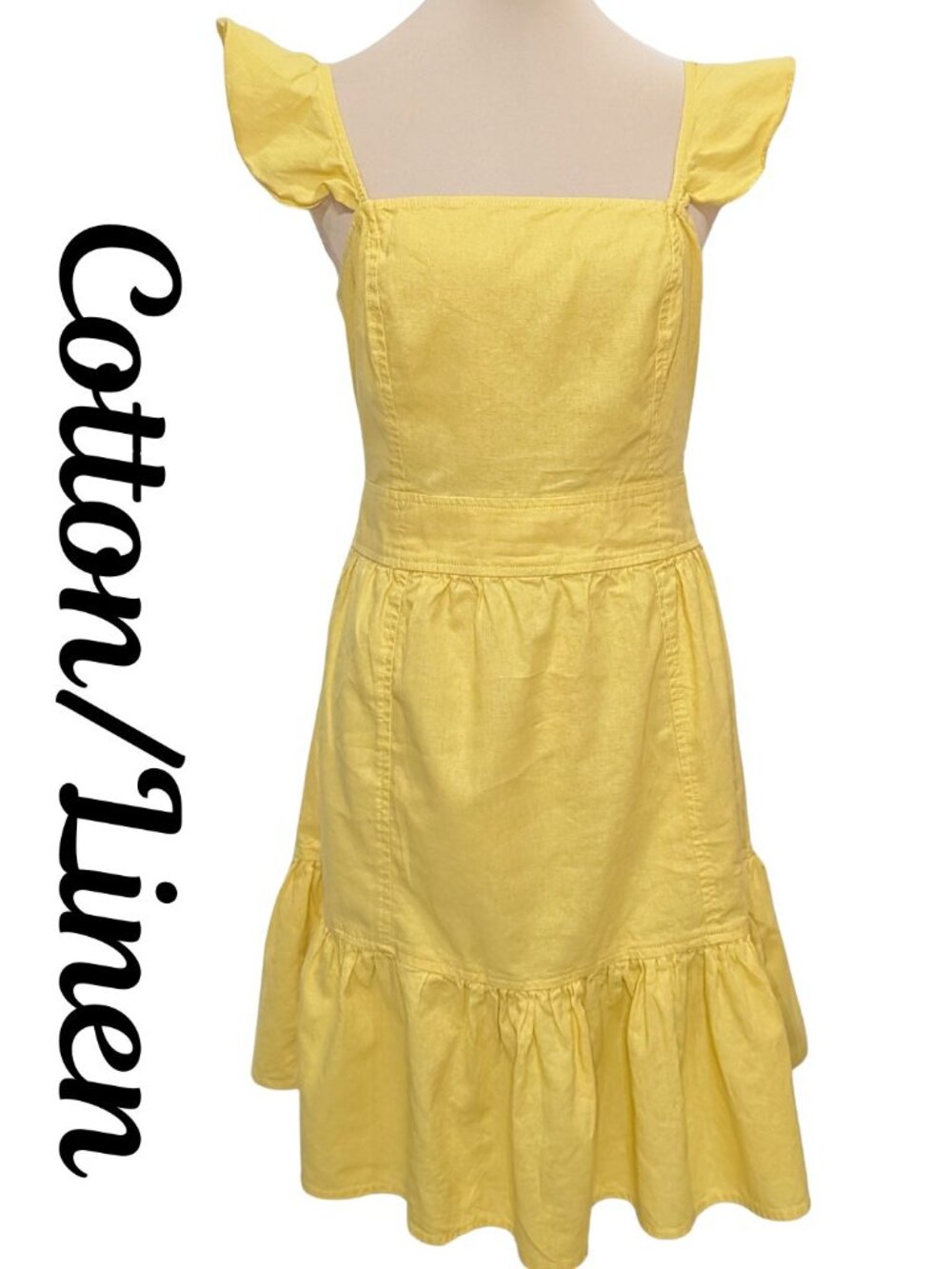 Chelsea & Violet Yellow Linen-Cotton Mini Dress